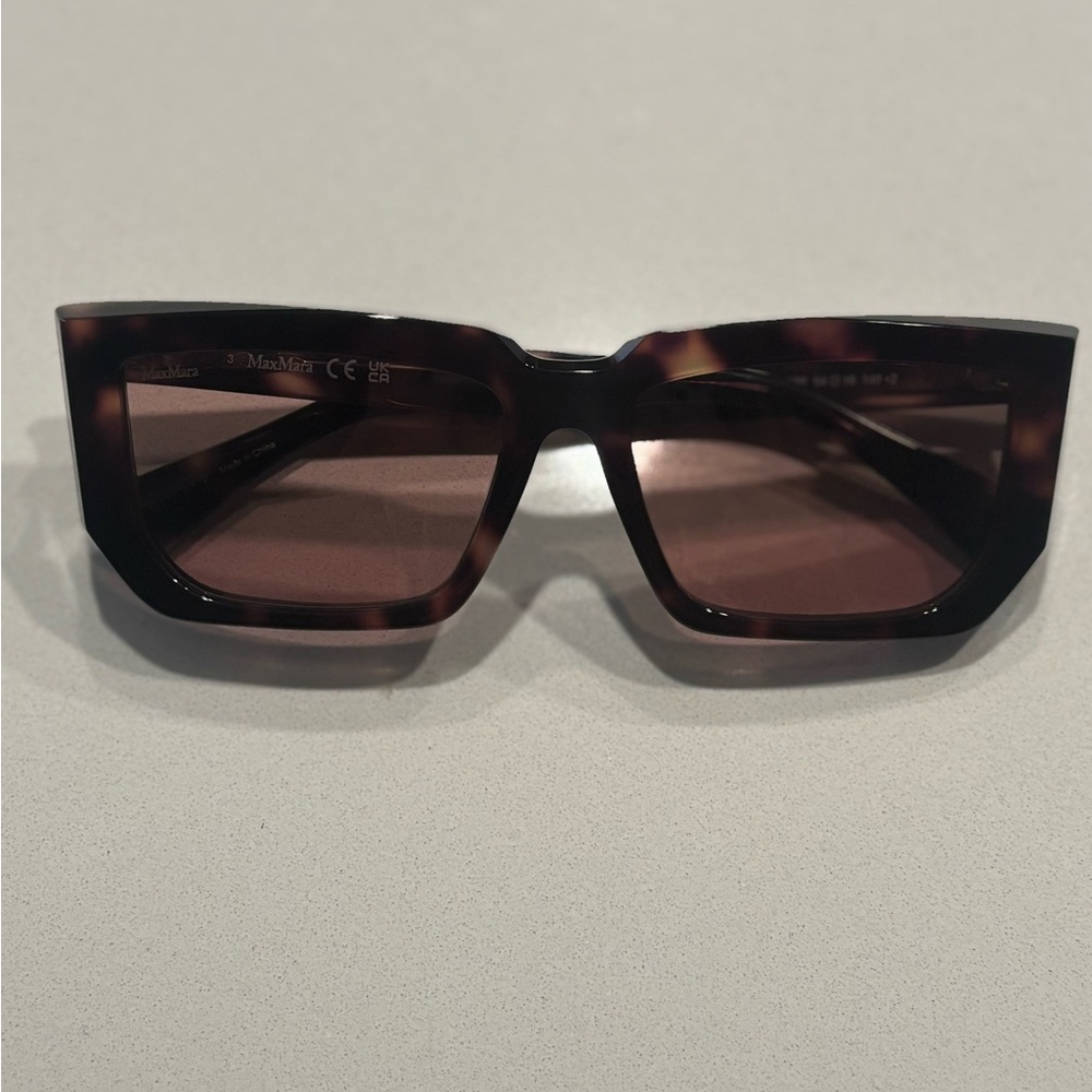 MaxMara Brown Tortoiseshell Rectangular Women's Sunglasses